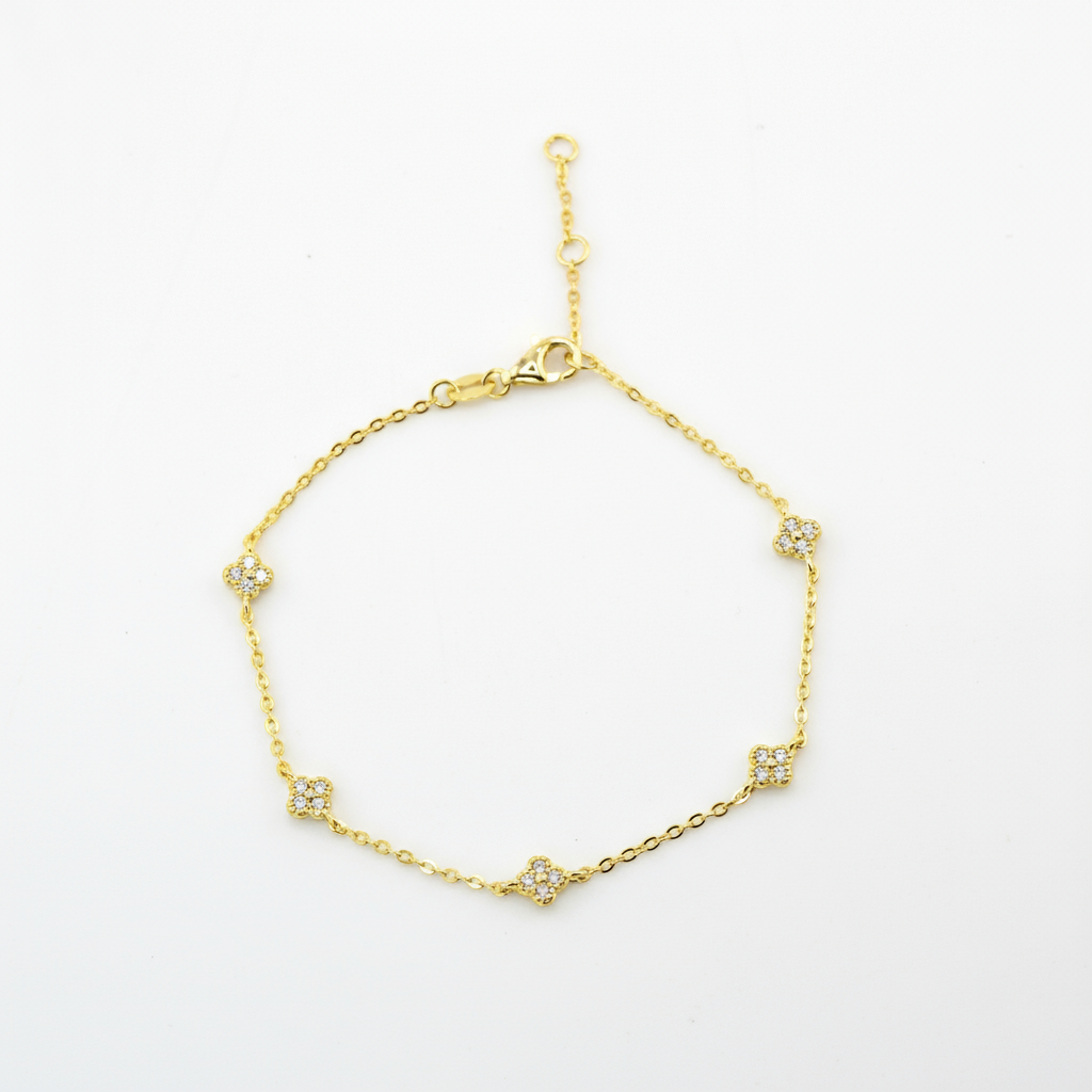 18K Gold Plated 925 Ster Dainty Clover Bracelet