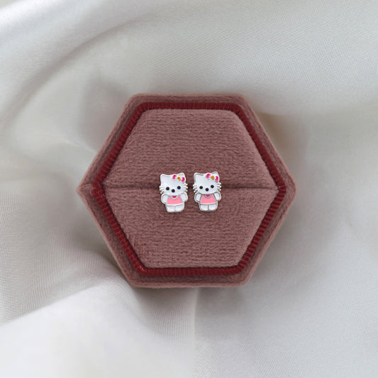 925 Sterling Silver Kitty Screw Back Stud Earrings