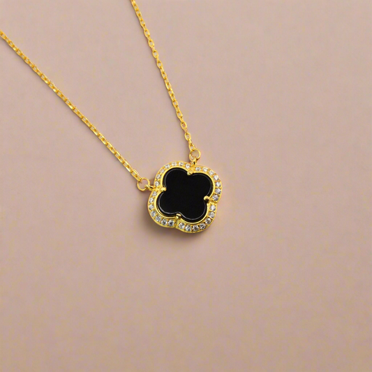 18K Gold Plated Over 925 Sterling Silver Black Clover Necklace