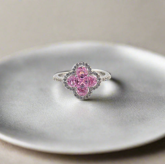 Pink Cubic Zirconia Clover Ring