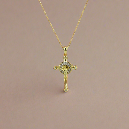 18K Gold Plated over 925 Sterling Silver Jesus in the Cross CZ Necklace