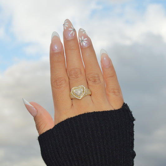 18k Gold Plated Over 925 Sterling Silver Heart-Shaped Ring