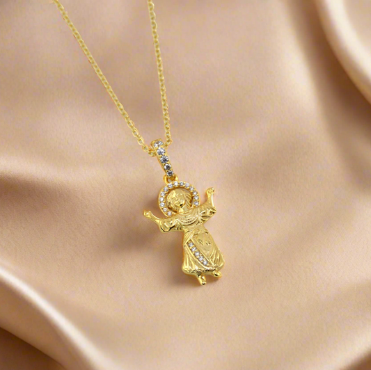 18K Gold Plated Over 925 Sterling Silver Jesus Christ Necklace