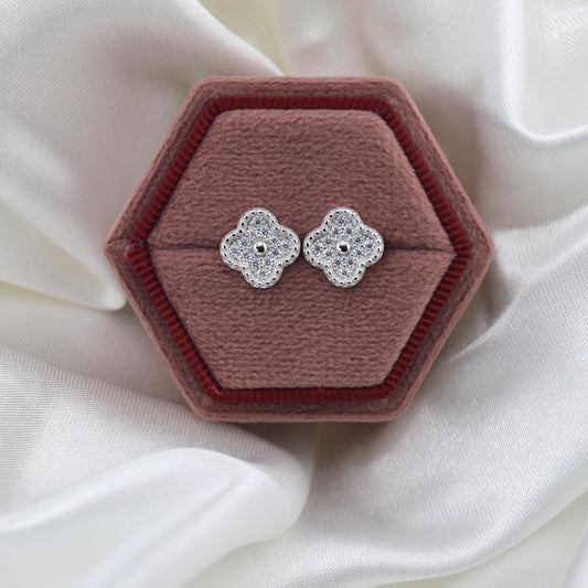 925 Sterling  Silver Moissanite Clover Stud Earrings