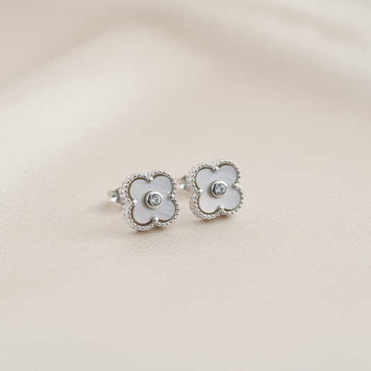 Mother Of Pearl 4 Leaf Clover Studs