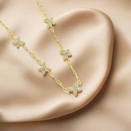 18K Gold Plated Over 925 Sterling Silver Dainty Butterfly CZ Link Necklace