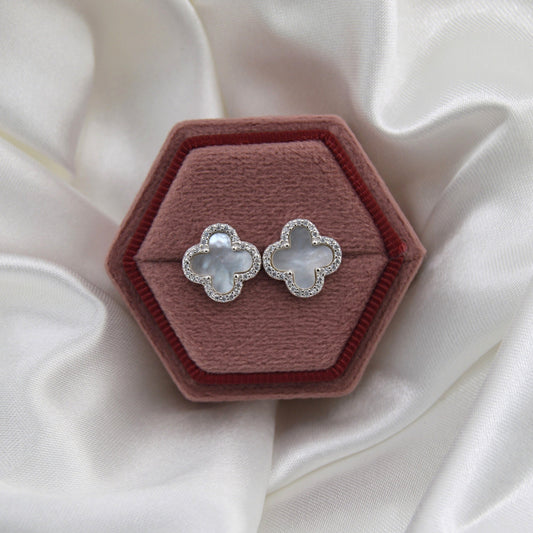925 Sterling Silver Mother of Pearl Clover Stud Earrings