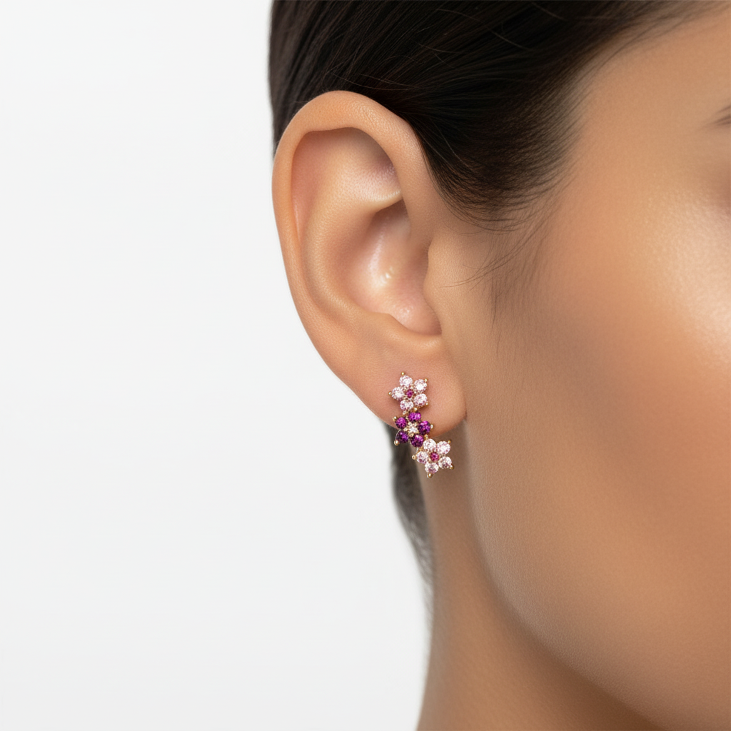 18K Gold Plated Over 925 Sterling Silver Flower Curved Stud Earrings