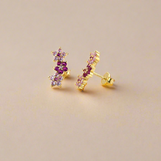 18K Gold Plated Over 925 Sterling Silver Flower Curved Stud Earrings