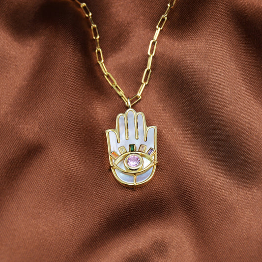 Mother of Pearl Hamsa Necklace