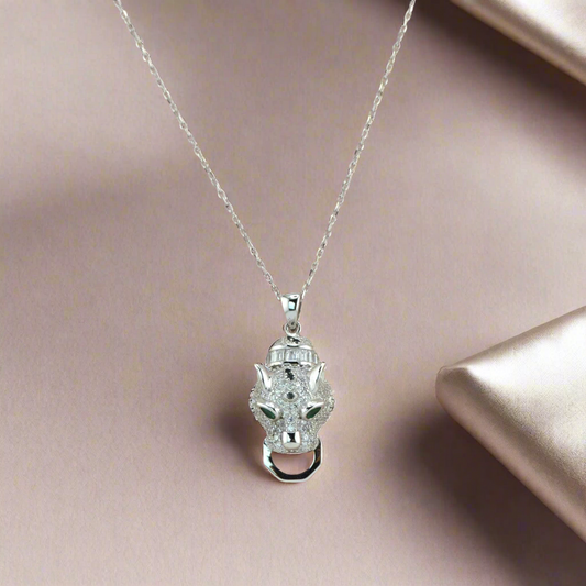 925 Sterling Silver Leopard/Jaguar Green Eyed CZ Necklace