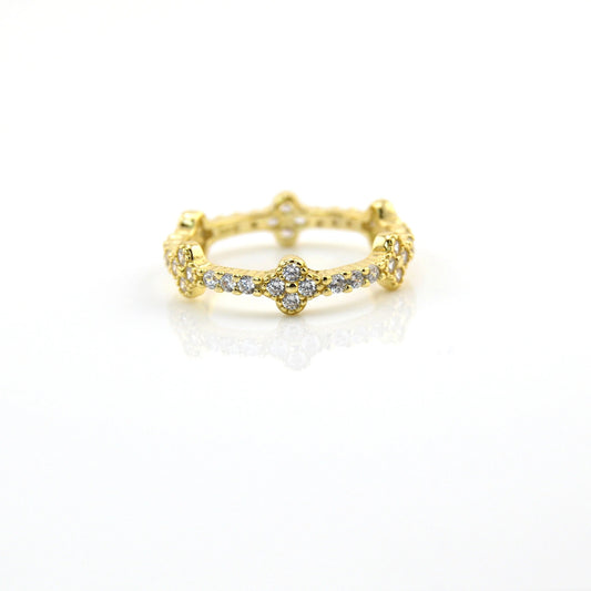 18K Gold Plated over 925 Sterling Silver Full Eternity Dainty Clover Ring