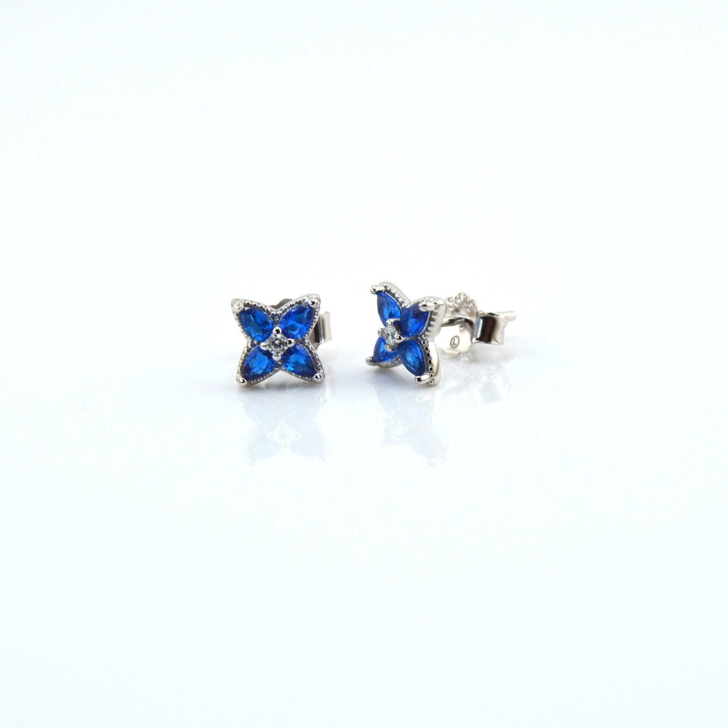 925 Sterling Silver Blue Four Leaf Earrings