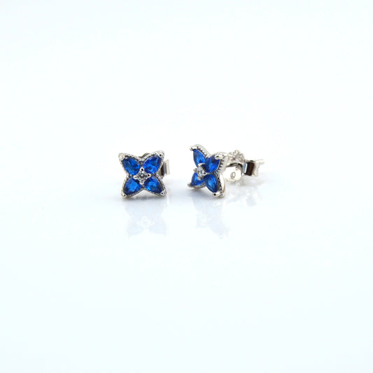 925 Sterling Silver Blue Four Leaf Earrings
