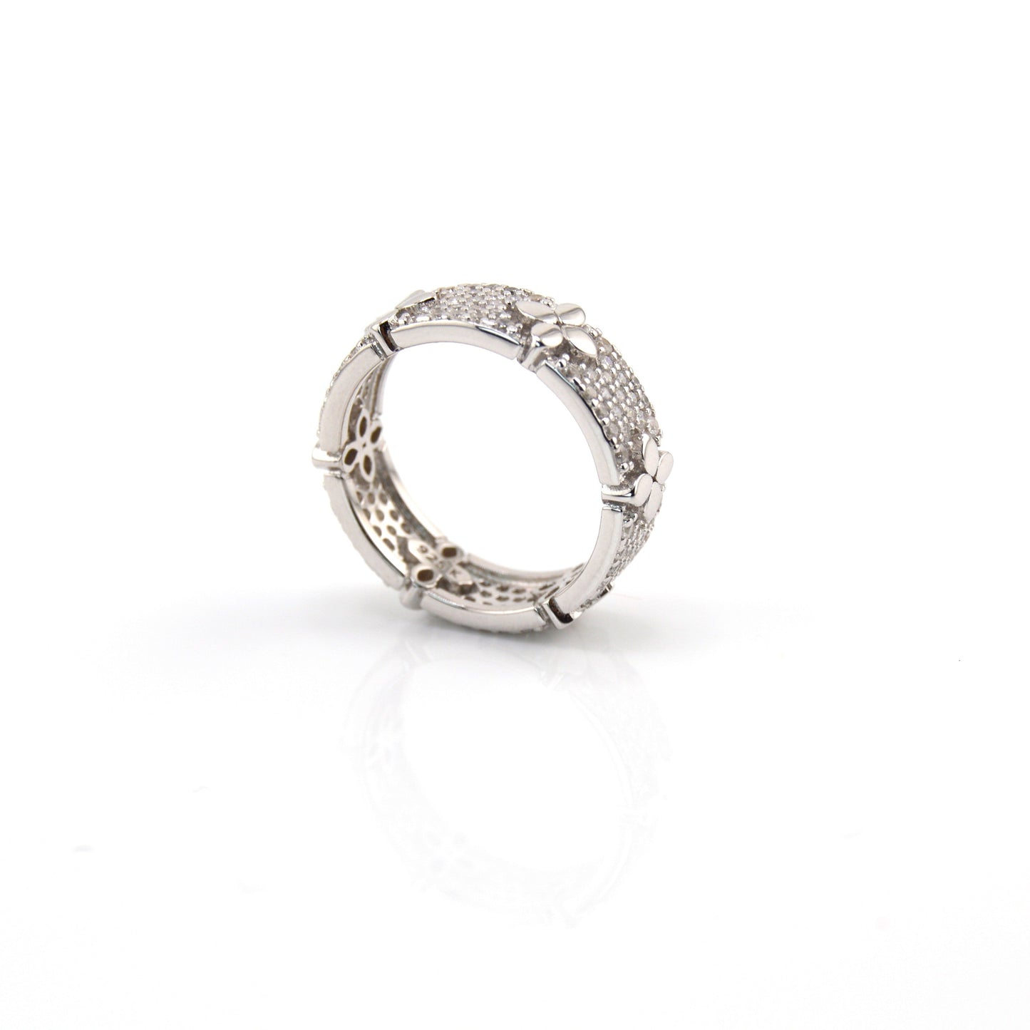 925 Sterling Silver Clover CZ Band Ring