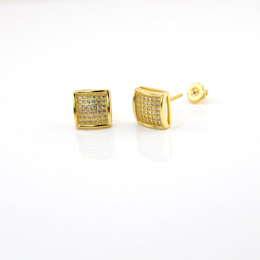 18K Gold Plated Over 925 Sterling Silver Square Screw Stud Earrings