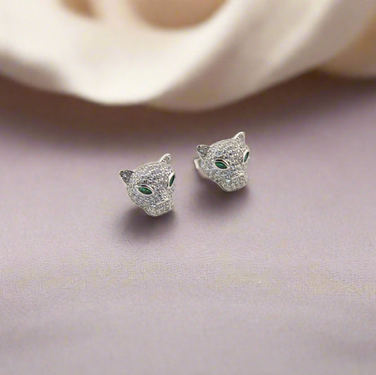 925 Sterling Silver Puma/Panther Stud Earrings