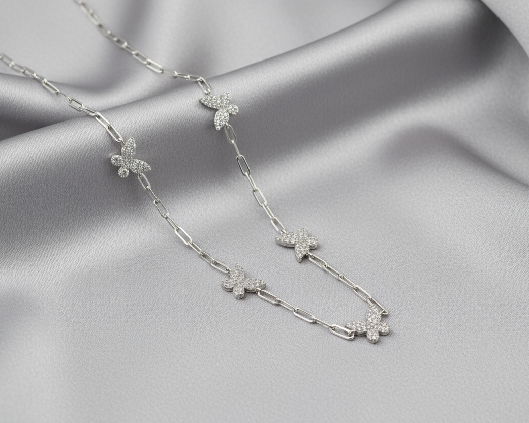 18K Gold Plated Over 925 Sterling Silver Dainty Butterfly CZ Link Necklace