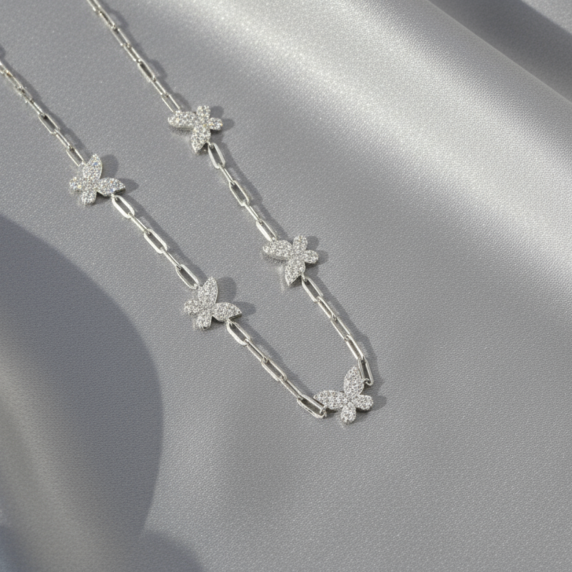 18K Gold Plated Over 925 Sterling Silver Dainty Butterfly CZ Link Necklace