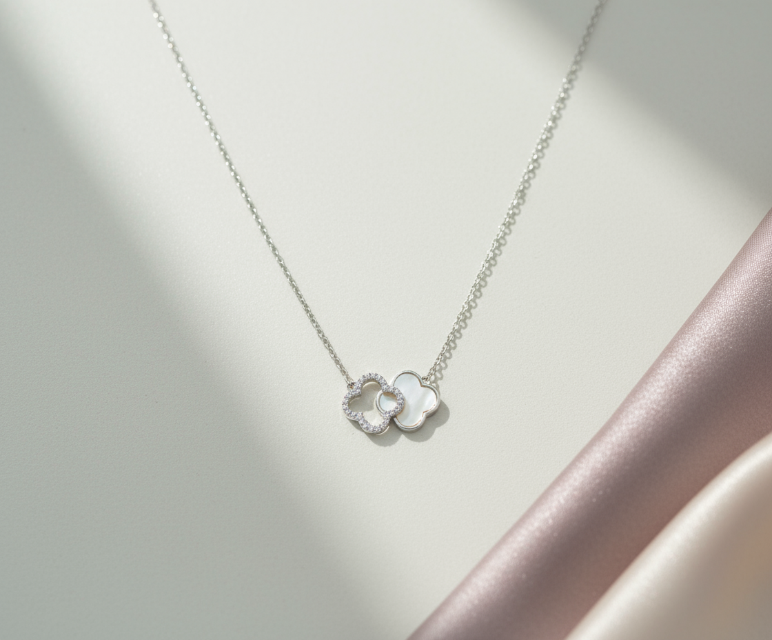925 Sterling Silver Double Clover Necklace