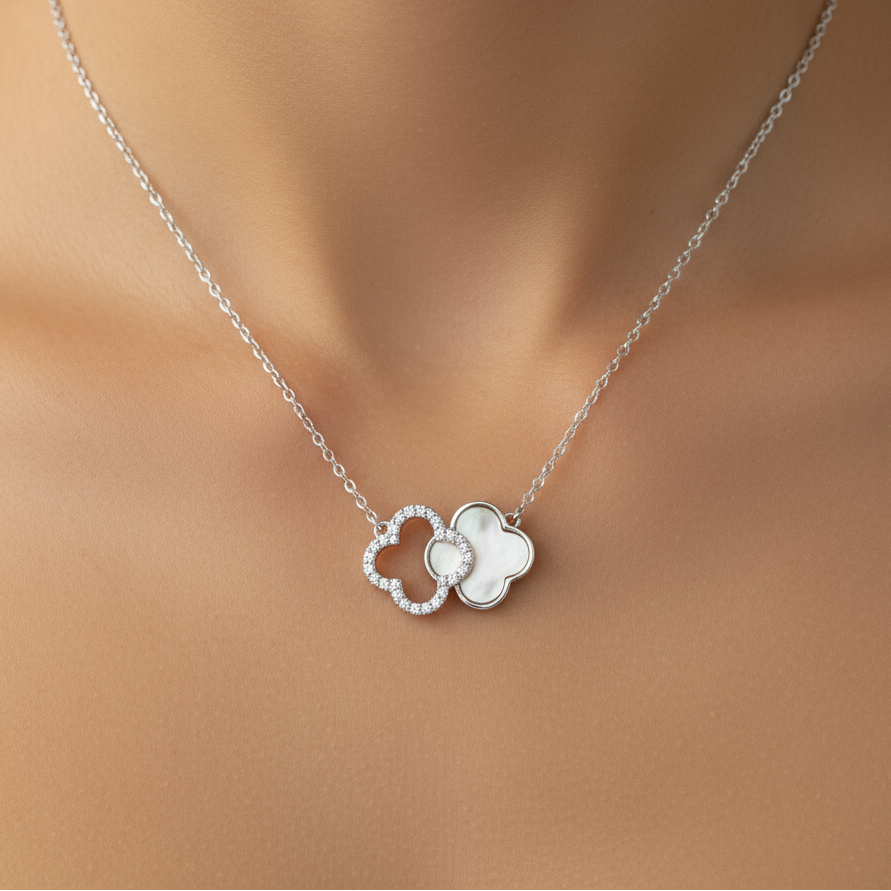 925 Sterling Silver Double Clover Necklace