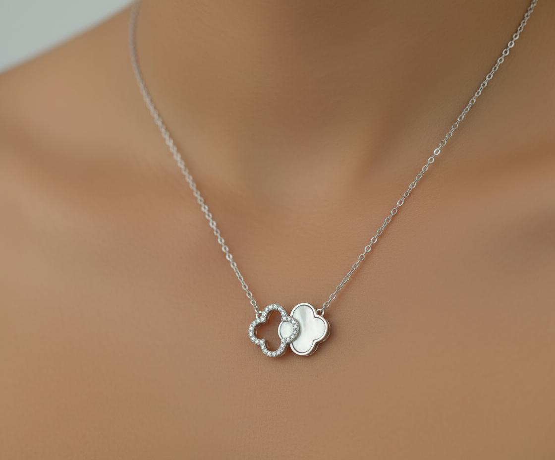 925 Sterling Silver Double Clover Necklace