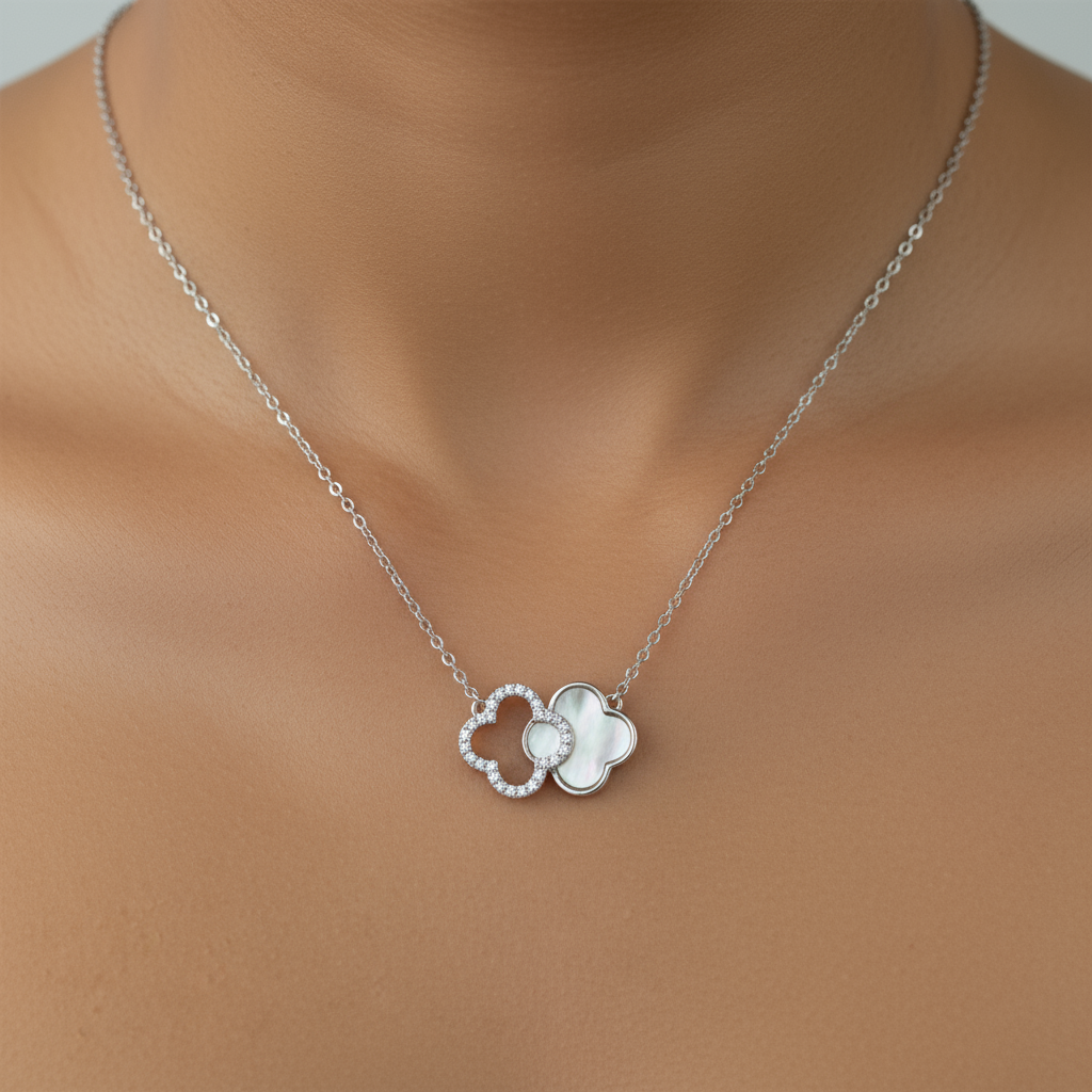 925 Sterling Silver Double Clover Necklace
