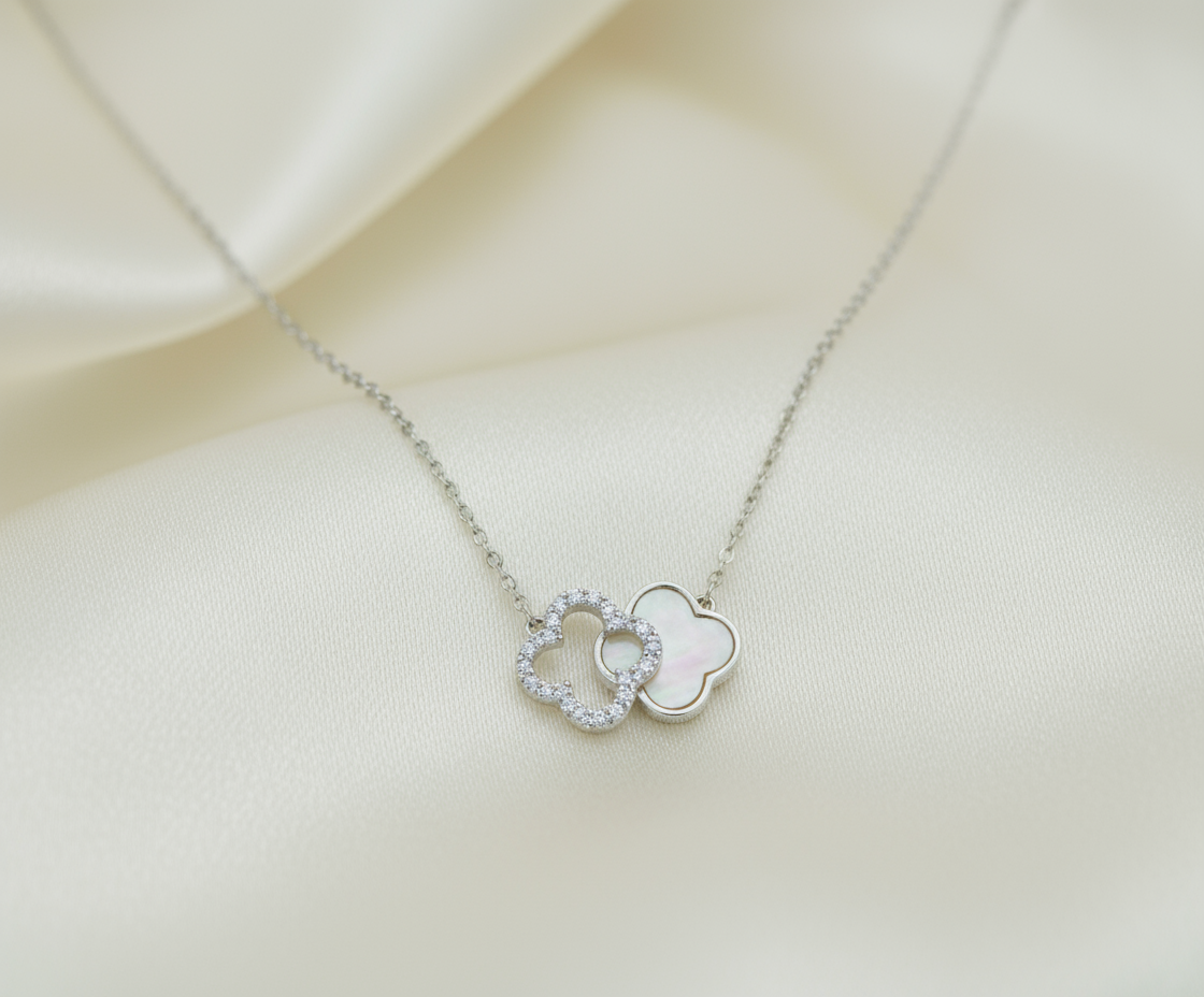 925 Sterling Silver Double Clover Necklace