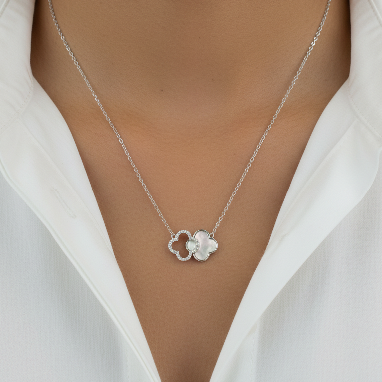 925 Sterling Silver Double Clover Necklace