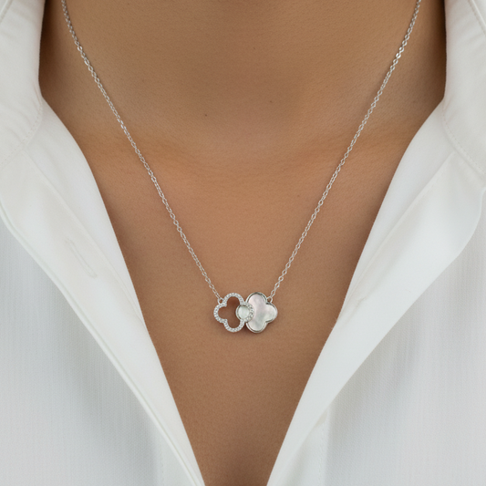 925 Sterling Silver Double Clover Necklace