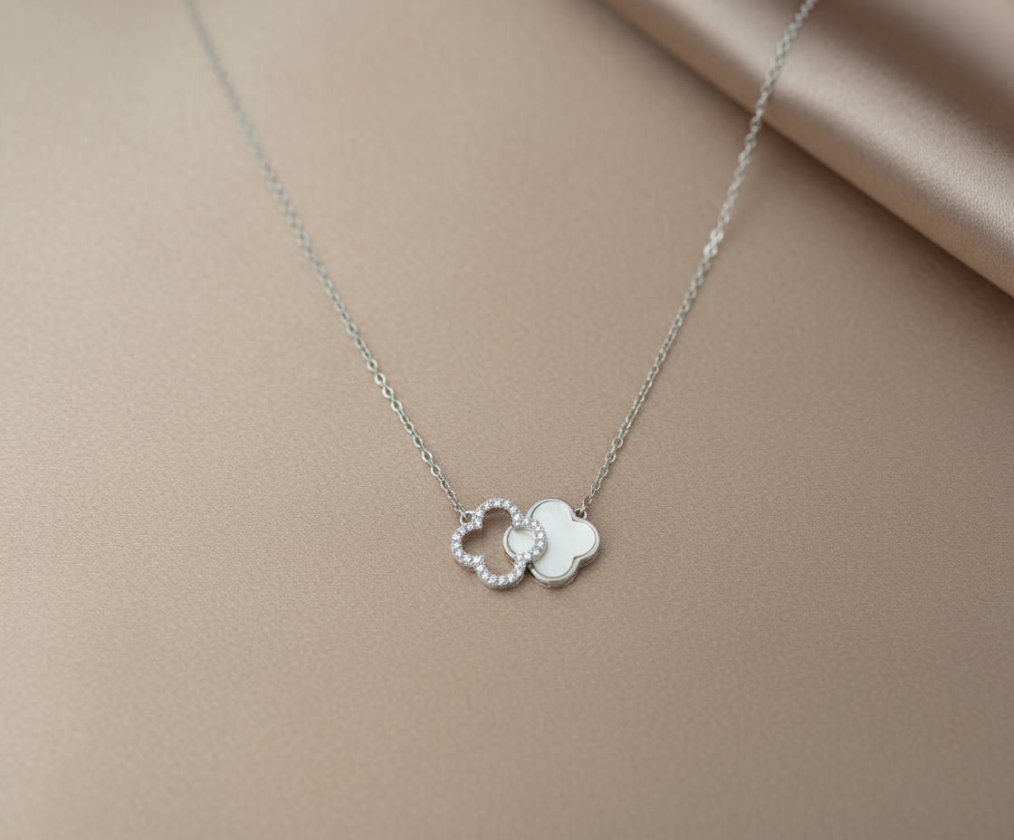 925 Sterling Silver Double Clover Necklace