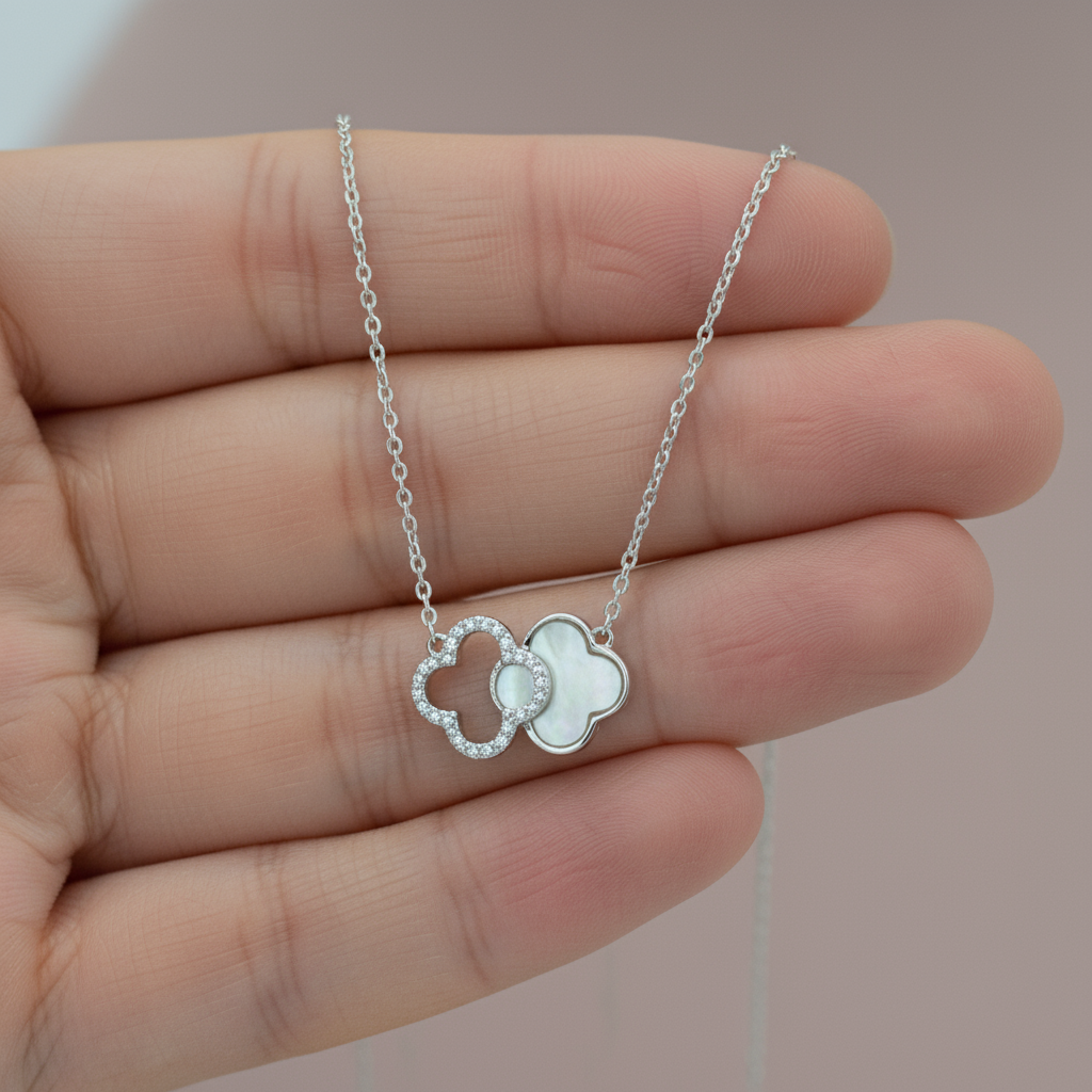 925 Sterling Silver Double Clover Necklace
