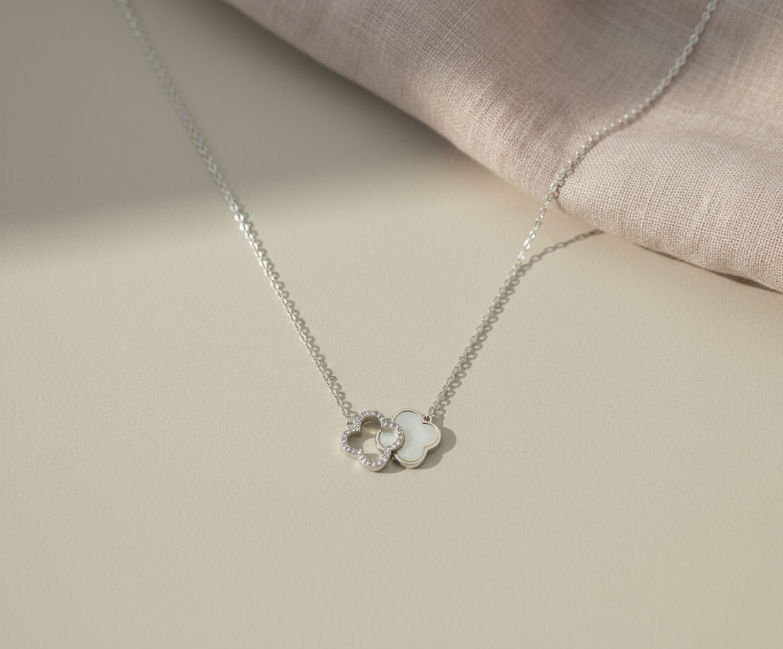 925 Sterling Silver Double Clover Necklace