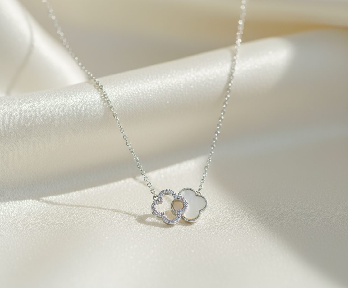 925 Sterling Silver Double Clover Necklace