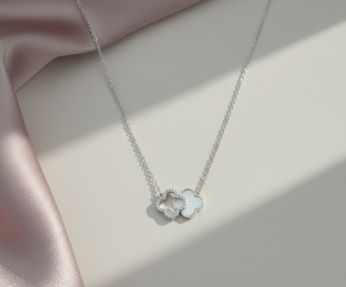 925 Sterling Silver Double Clover Necklace