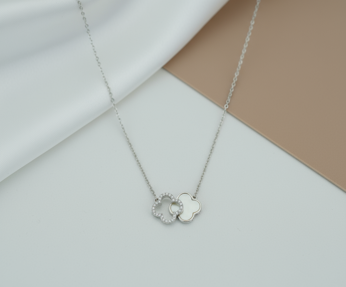 925 Sterling Silver Double Clover Necklace