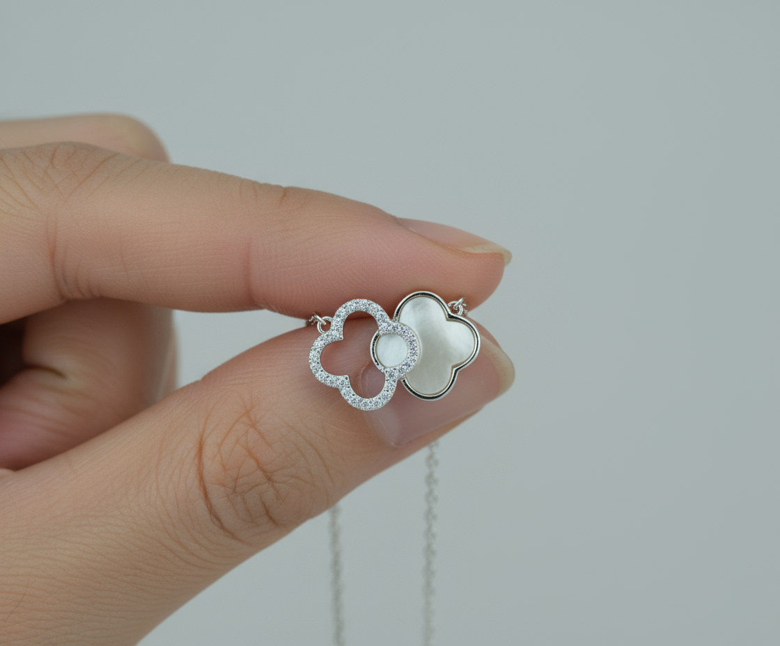 925 Sterling Silver Double Clover Necklace