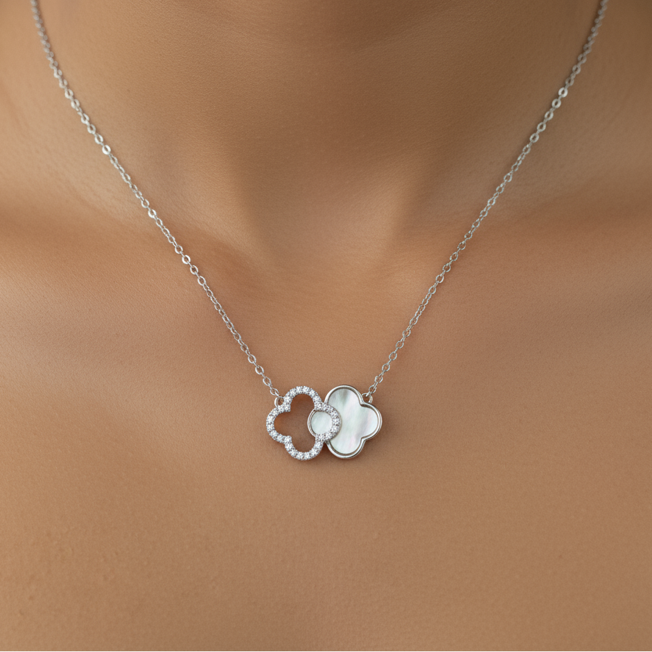 925 Sterling Silver Double Clover Necklace