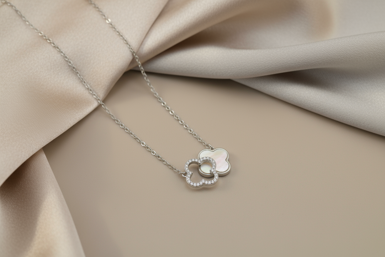 925 Sterling Silver Double Clover Necklace