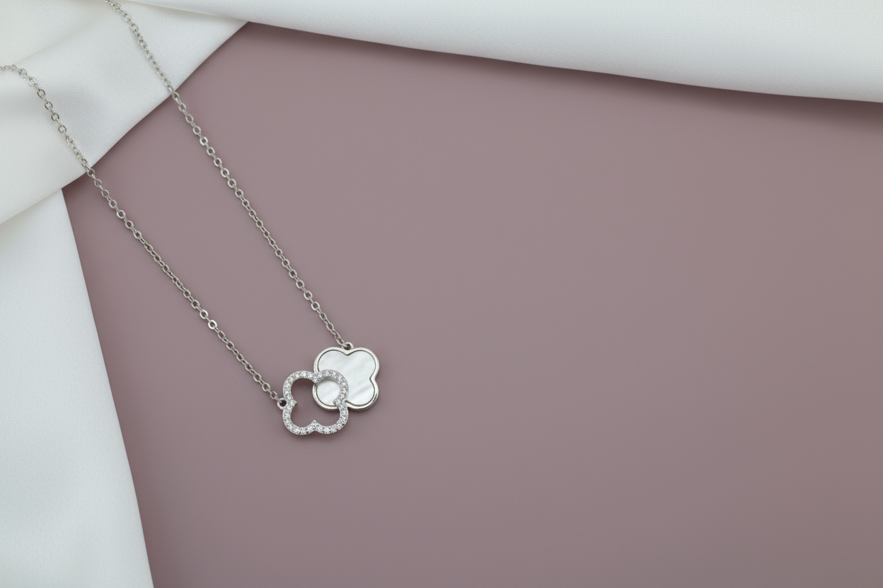 925 Sterling Silver Double Clover Necklace