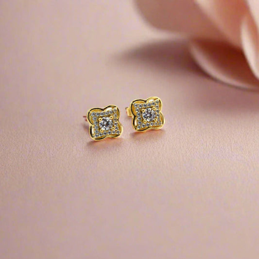 18K Gold Plated Over 925 Sterling Silver Clover Stud Earrings