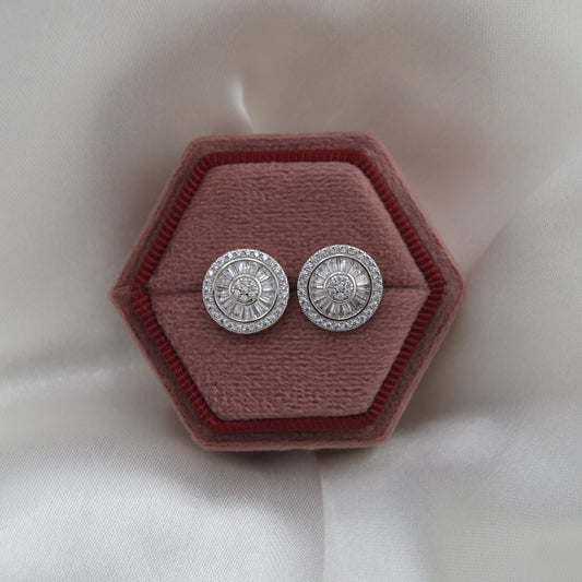 925 Sterling Silver Round Baguette Stud Earrings
