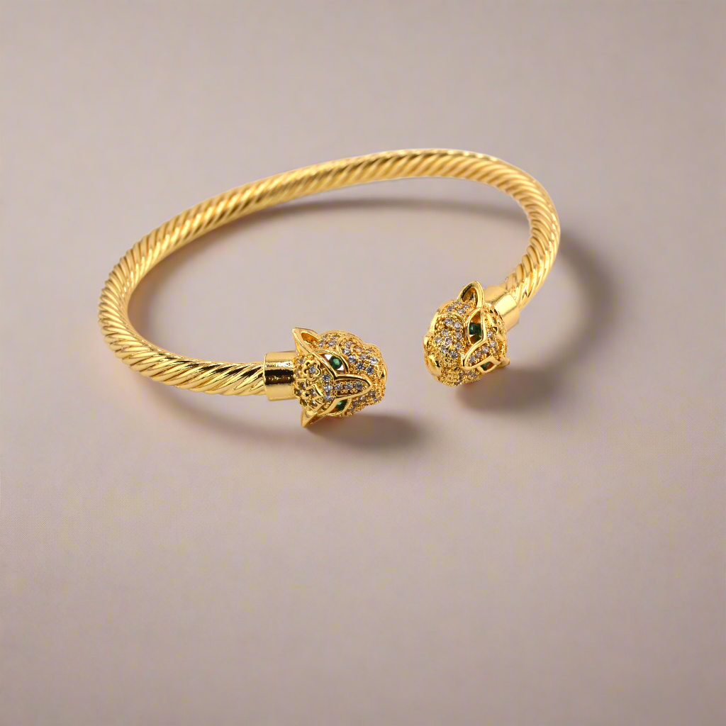18K Gold Filled Double Leopard Twisted Bangle Bracelet