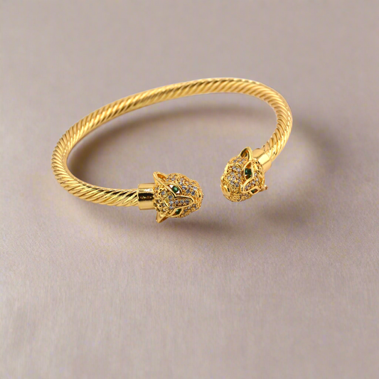 18K Gold Filled Double Leopard Twisted Bangle Bracelet