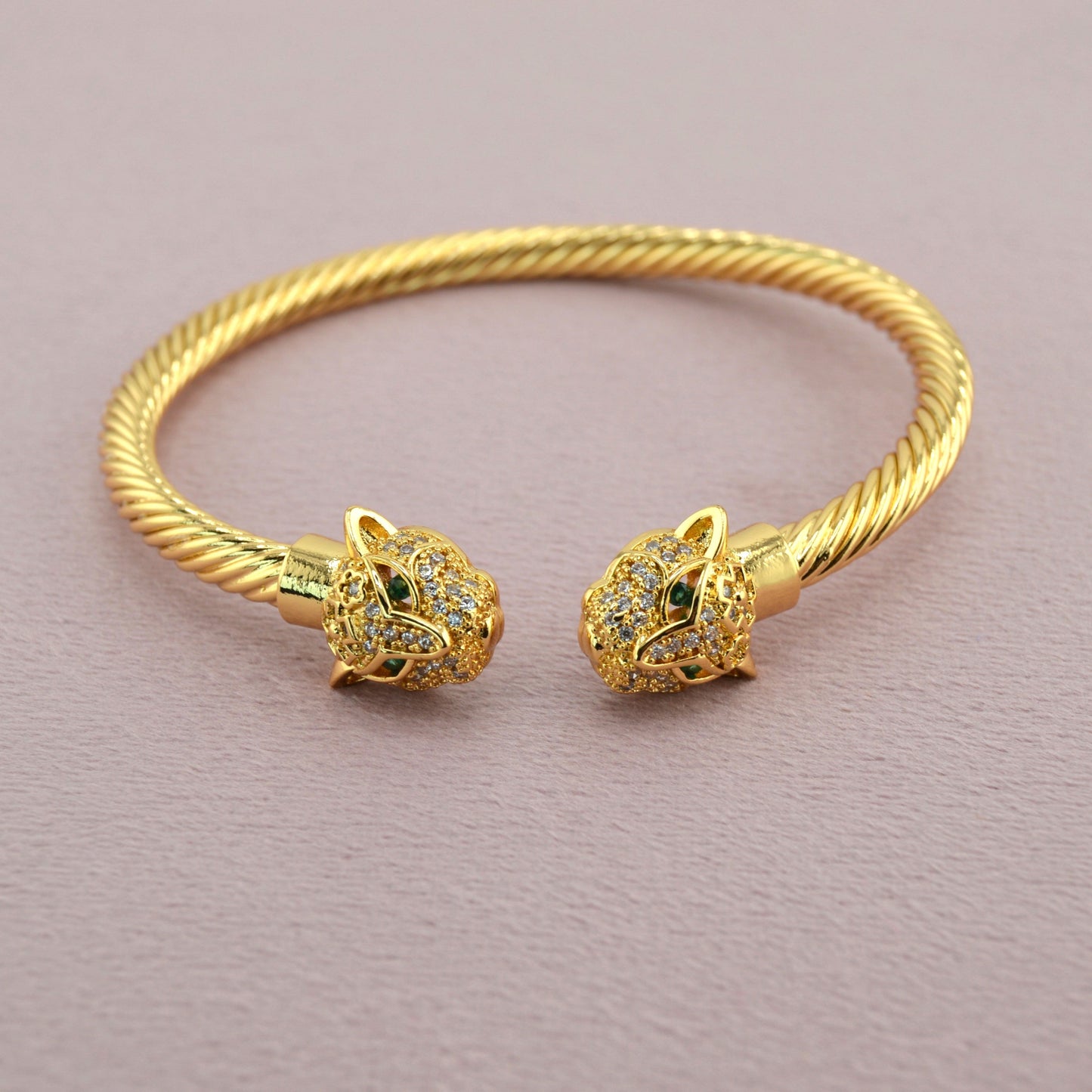 18K Gold Filled Double Leopard Twisted Bangle Bracelet