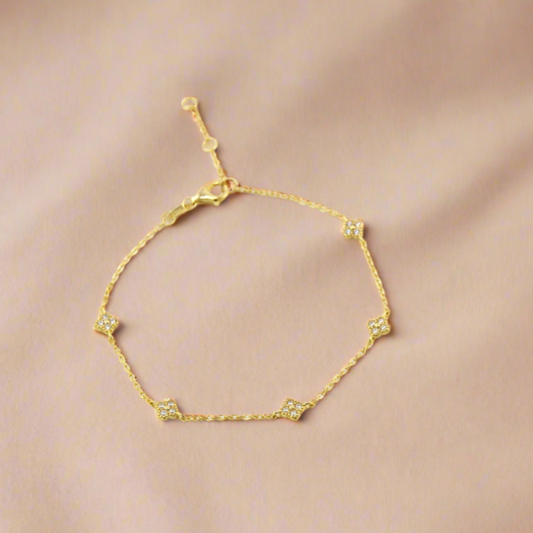 18K Gold Plated 925 Ster Dainty Clover Bracelet