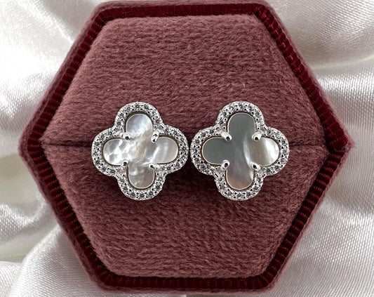 Mother of Pearl Clover Stud Earrings